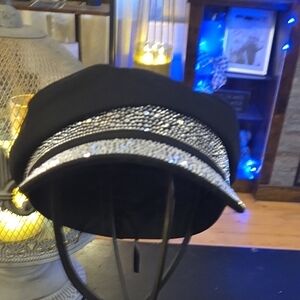 Black Cap with Silver Rhinestone Accents